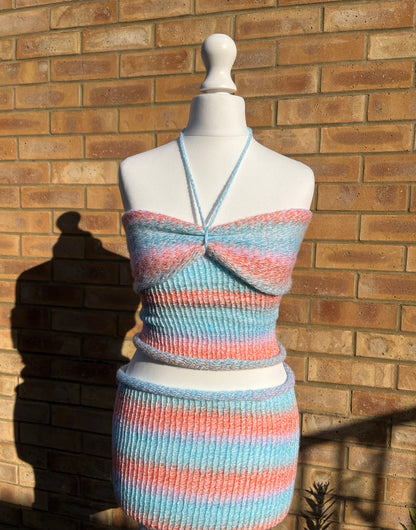 Multicoloured Sentro Knit Halterneck Tube Top & Skirt Set