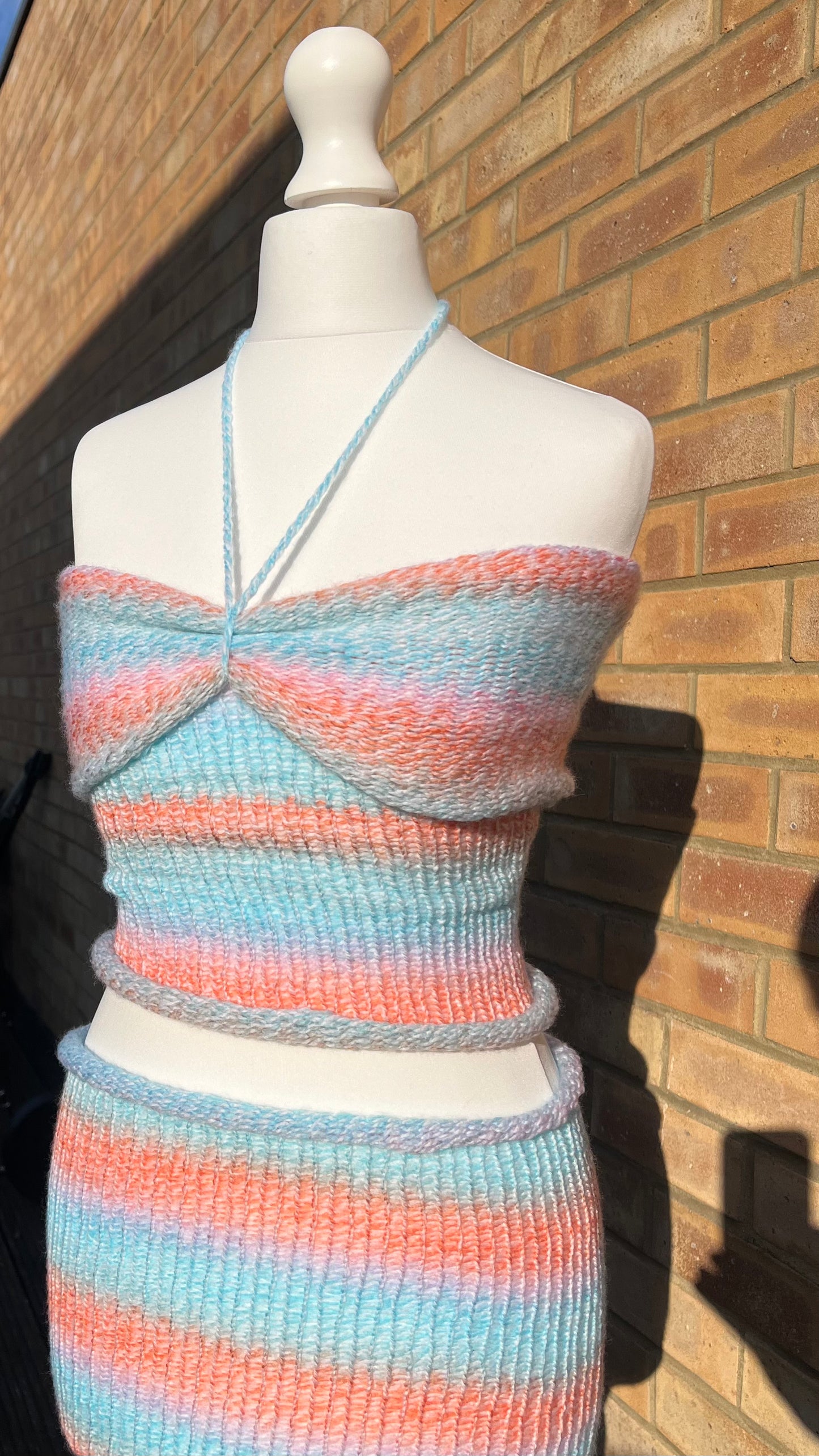 Multicoloured Sentro Knit Halterneck Tube Top & Skirt Set