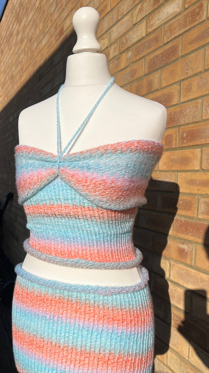 Multicoloured Sentro Knit Halterneck Tube Top & Skirt Set