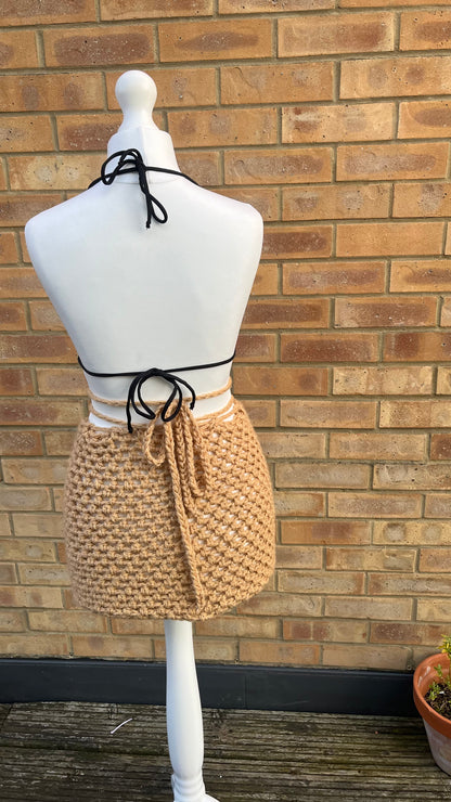 Chunky Beach Skirt with Drawstring Waist Tie Detail